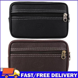 Men PU Leather Mobile Phone Bags Solid Color Waist Pack Zipper Fanny Pack - Afbeelding 1 van 15