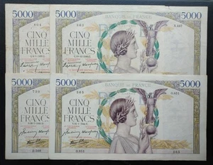 Francia 1939~1942 lotto banconote, 5000 franchi x 4 pezzi - Foto 1 di 9