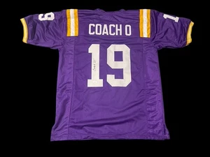 ED ORGERON Signed LSU TIGERS FOOTBALL PURPLE JERSEY HEAD COACH Coach O JSA 2 - Picture 1 of 1
