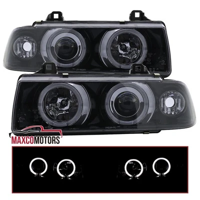 Smoke Projector Headlights Fits 1992-1998 BMW E36 318i 325i 328i M3 Halo LH+RH Foto 1 de 4