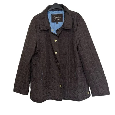 Chaqueta Coach Mujer XL Signature C Acolchada Marrón Azul Forro Dorado Botones a Presión Foto 1 de 4