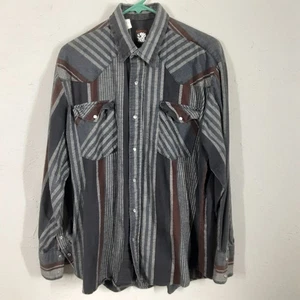 Vintage Karman Flanell Perlen Druckknopf Hemd Herren Large grau kariert Langarm - Bild 1 von 8