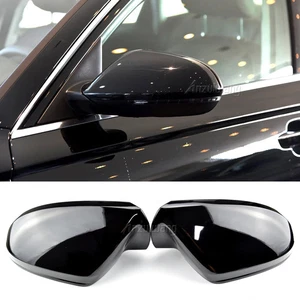 Gloss Black Side Wing Mirror Caps Covers For Audi A6 S6 C7 12-18 w/o Lane Assit - Picture 1 of 8