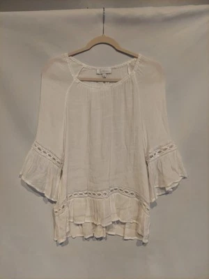 Blusa New Directions Mujer Blanca Manga 3/4 Estilo Boho Talla Pequeña Foto 1 de 4