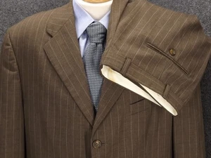 RALPH Ralph Lauren Suit 44XL Brown Stripe 100% Wool  36x30.5 Pleat Pants 2 Pc - Picture 1 of 17