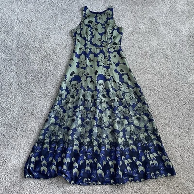 Banana Republic Fit&Flare Satin Maxi Floral Dress Size 4 Blue Green - Image 1 of 4