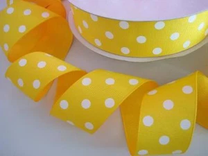 5 yards Yellow/White Grosgrain 1.5" Wide Polka Dot Ribbon/polyester/craft R20-i - Picture 1 of 2