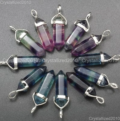 Cuentas colgantes curativas hexagonales de fluorita multicolor de piedras preciosas naturales Foto 1 de 4