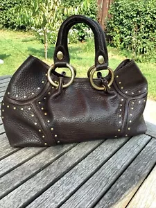 Bolso Cartera Kenneth Cole Anillos Tachonados Cuero Marrón Y2K Rn81633 Moto Rencor - Imagen 1 de 9