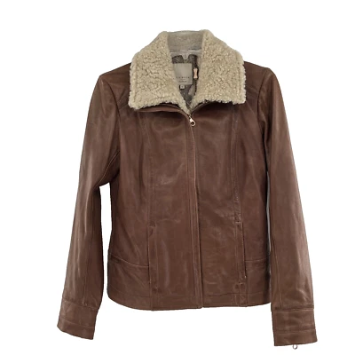 Ted Baker forrado de cuero con cuello de oveja extraíble para mujer talla 2 Foto 1 de 4