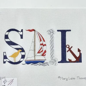 Handbemalte Nadelspitze Leinwand Melissa Shirley SEGEL Segelboot Sommer Strand Ufer - Bild 1 von 1