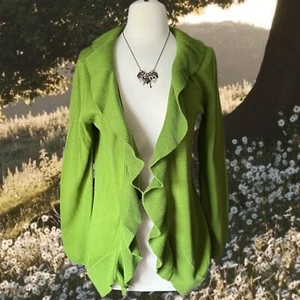 Vintage Y2k 90s Cardigan Medium Green Ruffle Open Knit Whimsigoth Fairycore Boho - Picture 1 of 8