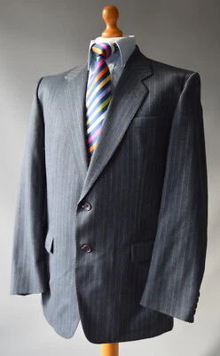 Chaqueta de lana pura para hombre gris y azul Daks London Studio a rayas, talla 44R. Foto 1 de 4