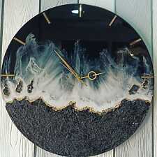 Resin Wall Clock for Home Decor Black Ocean Abstract modern design