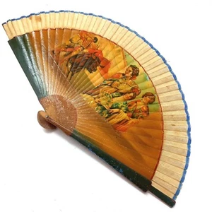 Antique Victorian Hand Fan Spanish /Cloth Sandalwood Bullfighting Old Beautiful - Picture 1 of 17