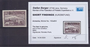 ARMENIA 1922, Mi 152aB III, MNH, CERTIFICATO - Foto 1 di 1