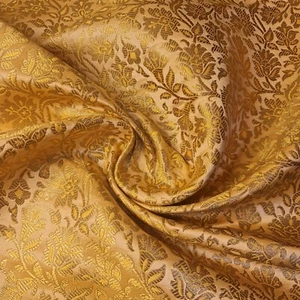 Yellow Floral Brocade Material Dress Craft Handloom Fabric 44" by Half Meter - Picture 1 of 3