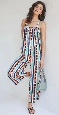 Mono Anthropologie Corey Lynn Calter Pierna Ancha Corbata Frontal Boho Preppy Talla M Nuevo con Etiquetas Foto 1 de 4