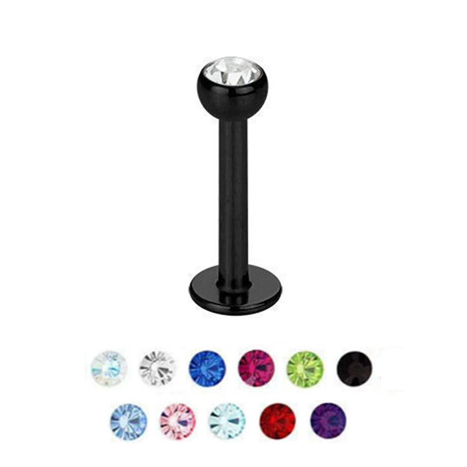 Schwarz Labret Lippenpiercing Stecker Mit Edelstein Top PVD Über Chirurgenstahl - Bild 1 von 1