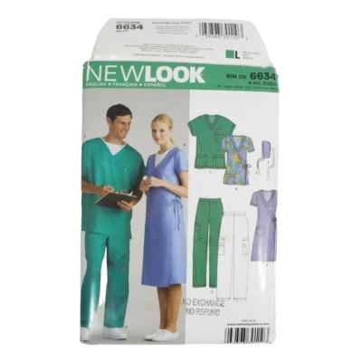 New Look 6634 Unisex Scrubs Sewing Pattern Size XS-XL Uncut Pants Shirt Dress - Image 1 of 4