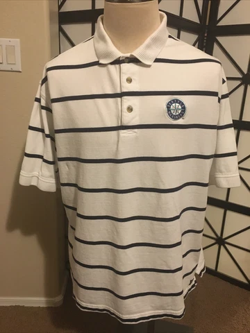 Seattle Mariners Antigua men’s Polo Shirt/Sweater LG white/blue stripe Cover