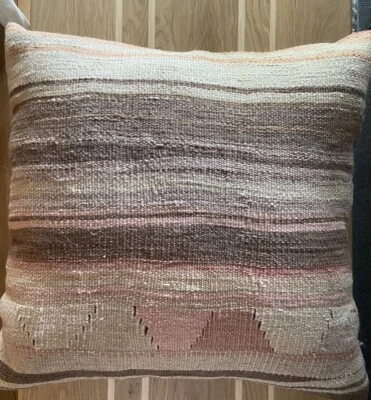 WOOL KILIM RUG FLOOR PILLOW CUSHION COVER BOHO 20x20 Pink Tan Brown Desert Sw - Image 1 of 4