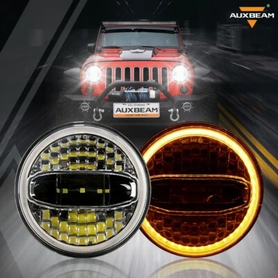 Auxbeam 7" Round LED Headlights Replacement for Jeep Wrangler JK JKU Unlimited - Image 1 of 4