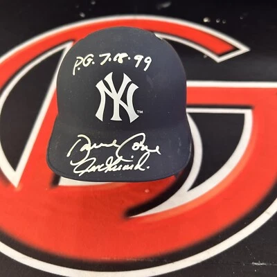 David Cone Joe Girardi Signed New York Yankees Mini Navy Helmet Inscribed JSA - Image 1 of 4