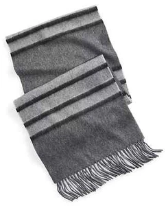 CLUB ROOM Men's 100% Cashmere Horizontal Stripe Scarf Charcoal One Size - Picture 1 of 2