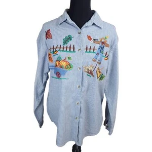Casey & Max Vintage Shirt Womens Large Whimsical Embroidered Fall Buttonup - Picture 1 of 10