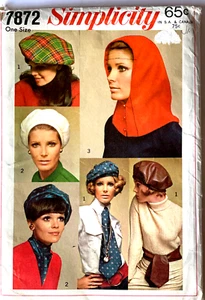 Simplicity #7872 *Misses' Baskenmützen, Kapuze, Ascot oder Schärpe* komplett geschnitten, 1968 - Bild 1 von 1