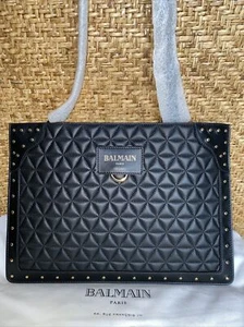 Balmain Paris AUTHENTIC Quilted Black Leather Studded Crossbody Clutch Bag - Picture 1 of 12