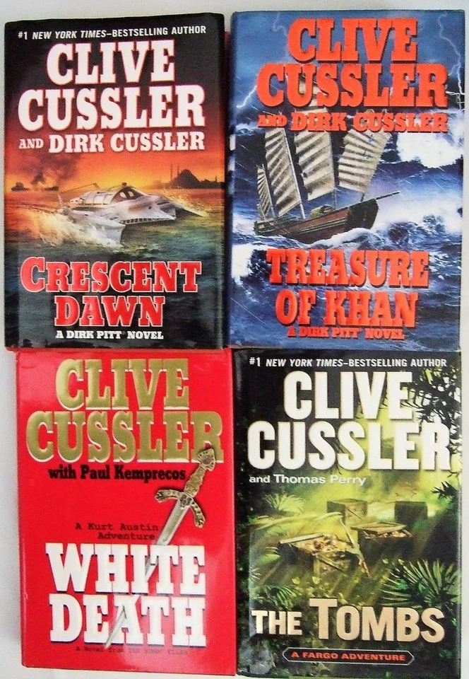 CLIVE CUSSLER Lot of 4 HB 1st w/DJ TOMBS, CRESCENT, KHAN, WHITE DEATH - Image 1 of 1