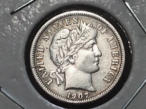 1907 P BARBER DIME SOME TONING NICE GRADE - Picture 1 of 8