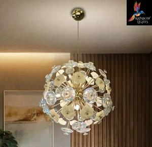 Crystal and Ceramic White Flowers Dandelion-Shaped Sputnik Chandelier - Picture 1 of 13