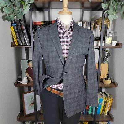 Joseph Abboud Men's Sport Coat Blazer Two Button Gray Plaid Wool Linen Blend 40R - Image 1 of 4