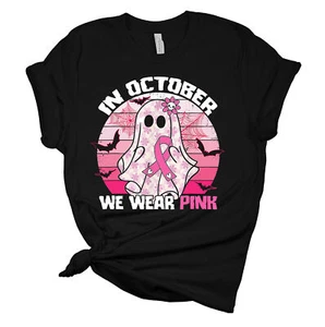 Womens Halloween Themed Breast Cancer Awareness Tee In October We Wear Pink - Picture 1 of 1
