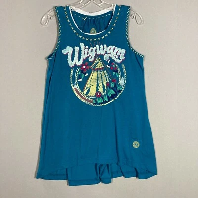 DOUBLE D RANCH Womens XS Embroidered Wigwam Tank Top $159 Blue Sleeveless  - Image 1 of 4