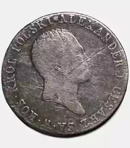 Moneta argento 1818 IB Polonia Russia 1 Zloty IB - Alessandro I, VF-F - Foto 1 di 3