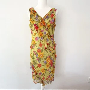 Vintage Y2K Seide transparent Blumen Rüschen Etuikleid Damen 4 Bloomcore feminin - Bild 1 von 7