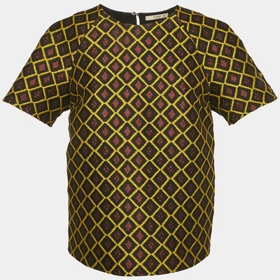 Etro BrownYellow Geometric Jacquard Blouse M Foto 1 de 4