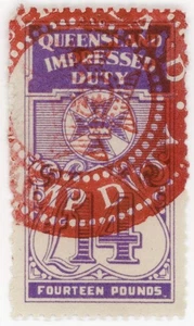 (I.B) Australia - Queensland Revenue : Impressed Duty £14 (1930) - Picture 1 of 1