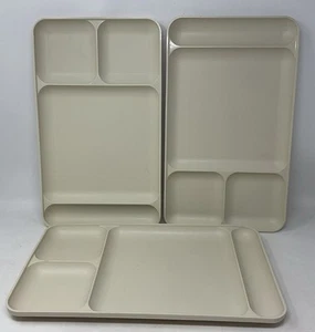 Vintage Tupperware Divided Trays Plates Lunch Picnic Cafeteria lot of 3 Almond - Picture 1 of 10