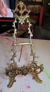 Vintage massiv Messing Hollywood Regency Display Staffelei Ständer Halter 10,5" hoch - Bild 1 von 10