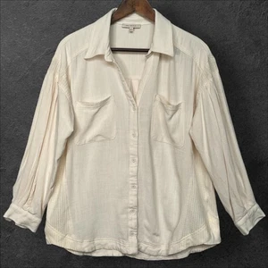 Camisa Skies Are Azul Crema Mezcla de Lino Abotonada Mujer Textura Mediana Informal - Imagen 1 de 13