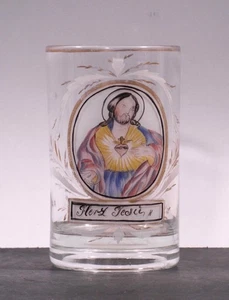 hk1/11 Biedermeier Glas mit Herz Jesu Darstellung 19. Jahrhundert - Picture 1 of 6