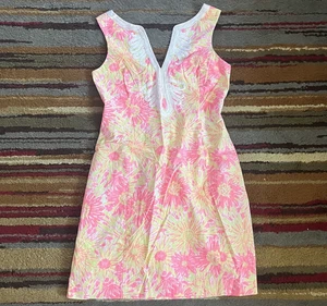 Abito Lilly Pulitzer donna 6 rosa giallo floreale senza maniche cambio scollo a V - Foto 1 di 15