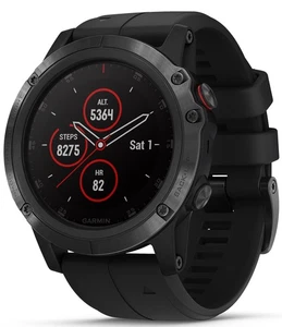 Garmin Golf Fenix 5X Plus Sapphire Uhr schwarz/schwarzes Band GPS/Entfernungsmesser - Bild 1 von 1