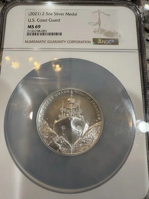 2021 2.5oz Silver Medal Coast Guard NGC ER MS69 - Image 1 of 4