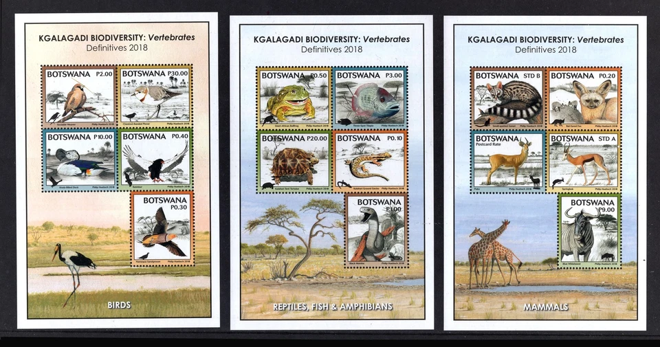 M29035 Botswana 2018 Vertebrates Mammals, Birds, Fish X3 Sheets UMM - image 1 of 1